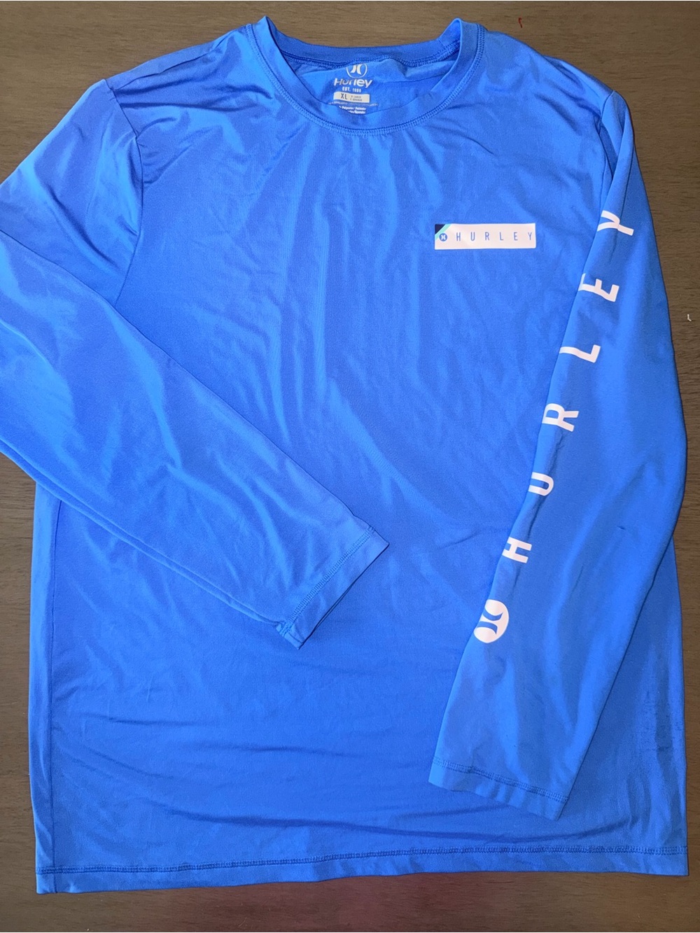 Hurley Men's Long Sleeve Active Tee in Bright Blue with Sleeve Logo